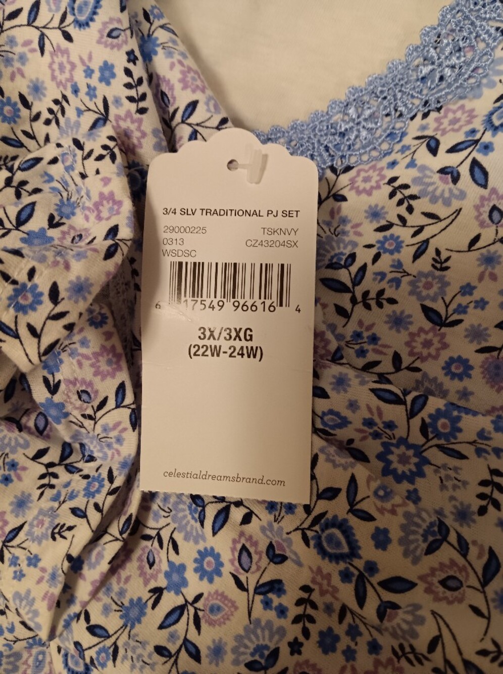 Celestial Dreams Plus Size Pajama Set - Light Blue And Lilac Floral on White - Picture 4 of 6